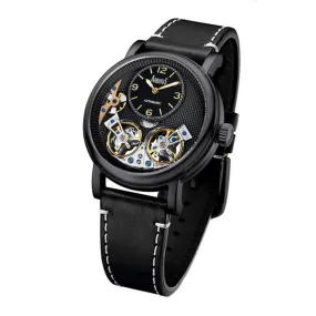 ARBUTUS AUTOMATIC BLACK STAINLESS STEEL AR1804BBB LEATHER STRAP MEN'S WATCH