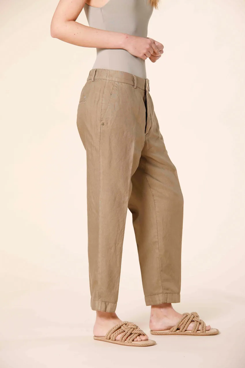 Linda Summer pantalone chino jogger donna in stuoia di tencel e lino relaxed